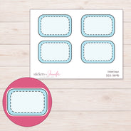 Blue Doodle Stitched Half Box Planner Stickers | DDZ-3895 — 4 × 3 inch sheet and enlarged sticker detail