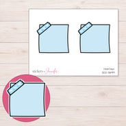 Blue Corner-Tape Note Planner Stickers | DDZ-3899 — 4 × 3 inch sheet and enlarged sticker detail