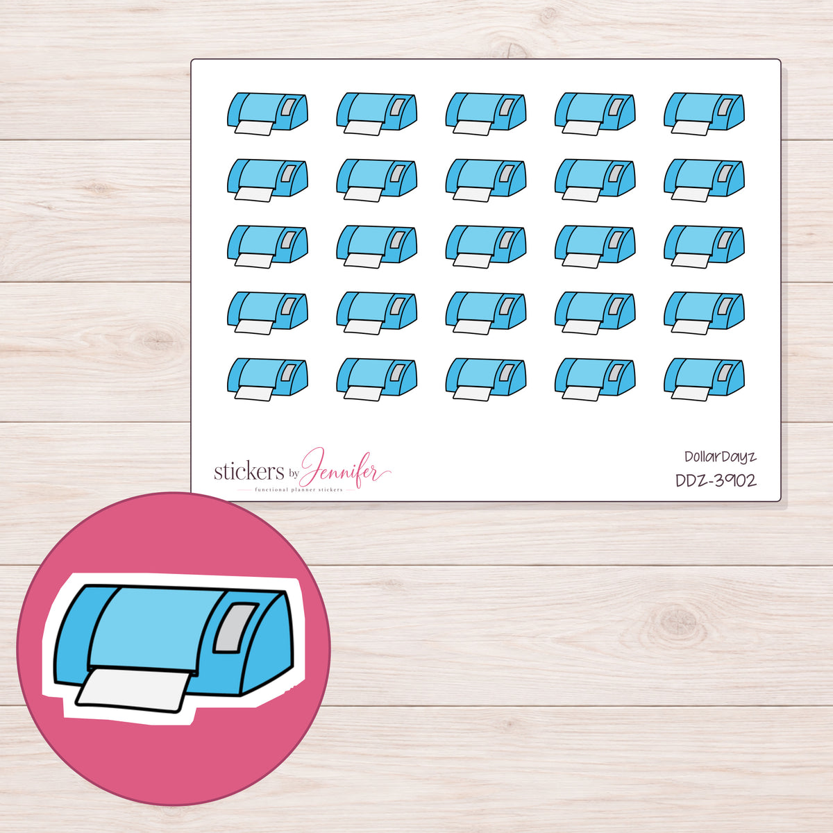 Blue Craft Cutting Machine Planner Stickers | DDZ-3902 — 4 × 3 inch sheet and enlarged sticker detail