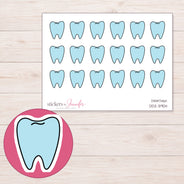 Pale Blue Tooth Planner Stickers | DDZ-3904 — 4 × 3 inch sheet and enlarged sticker detail
