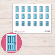 Blue Front Door Planner Stickers | DDZ-3905 — 4 × 3 inch sheet and enlarged sticker detail