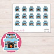 Blue Brick Fireplace Planner Stickers | DDZ-3915 — 4 × 3 inch sheet and enlarged sticker detail