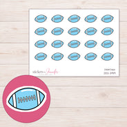 Blue Football Planner Stickers | DDZ-3919 — 4 × 3 inch sheet and enlarged sticker detail