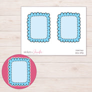 Blue Scalloped Full Box Planner Stickers | DDZ-3921 — 4 × 3 inch sheet and enlarged sticker detail