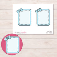 Blue Bow Full Box Planner Stickers | DDZ-3922 — 4 × 3 inch sheet and enlarged sticker detail