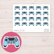 Blue Game Controller Planner Stickers | DDZ-3925 — 4 × 3 inch sheet and enlarged sticker detail