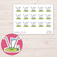Blue Flag Golf Clubs and Green Planner Stickers | DDZ-3930 — 4 × 3 inch sheet and enlarged sticker detail