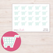 Pale Mint Grocery Cart Planner Stickers | DDZ-3933 — 4 × 3 inch sheet and enlarged sticker detail