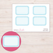 Blue Dotted Border Half Box Planner Stickers | DDZ-3937 — 4 × 3 inch sheet and enlarged sticker detail