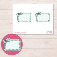 Mint Corner Bow Half Box Planner Stickers | DDZ-3939 — 4 × 3 inch sheet and enlarged sticker detail