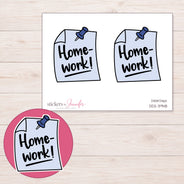 Lavender Homework Reminder Note Planner Stickers | DDZ-3948 — 4 × 3 inch sheet and enlarged sticker detail