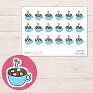 Blue Hot Chocolate Mug Planner Stickers | DDZ-3950 — 4 × 3 inch sheet and enlarged sticker detail