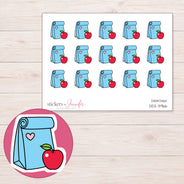 Blue Lunch Bag and Apple Planner Stickers | DDZ-3966 — 4 × 3 inch sheet and enlarged sticker detail