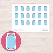 Blue Mason Jar Planner Stickers | DDZ-3967 — 4 × 3 inch sheet and enlarged sticker detail