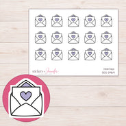 Heart Envelope Planner Stickers | DDZ-3969 — 4 × 3 inch sheet and enlarged sticker detail