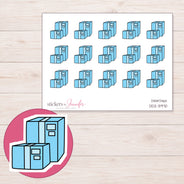 Blue Parcel Boxes Planner Stickers | DDZ-3970 — 4 × 3 inch sheet and enlarged sticker detail