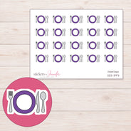 Plate and Cutlery Planner Stickers | DDZ-3971 — 4 × 3 inch sheet and enlarged sticker detail