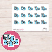 Blue Team Meeting Planner Stickers | DDZ-3972 — 4 × 3 inch sheet and enlarged sticker detail