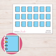 Blue Mini Disc Notebook Planner Stickers | DDZ-3974 — 4 × 3 inch sheet and enlarged sticker detail
