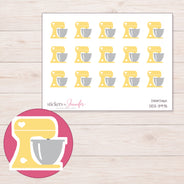 Yellow Heart Stand Mixer Planner Stickers | DDZ-3975 — 4 × 3 inch sheet and enlarged sticker detail