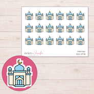 Blue Dome Mosque Planner Stickers | DDZ-3978 — 4 × 3 inch sheet and enlarged sticker detail