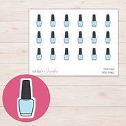 Pale Blue Nail Polish Planner Stickers | DDZ-3982 — 4 × 3 inch sheet and enlarged sticker detail