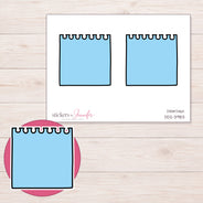 Blue Spiral Notepad Planner Stickers | DDZ-3983 — 4 × 3 inch sheet and enlarged sticker detail