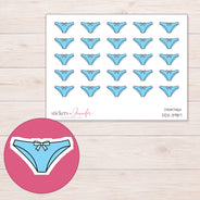 Blue Bow Underwear Planner Stickers | DDZ-3987 — 4 × 3 inch sheet and enlarged sticker detail