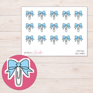 Blue Bow Paper Clip Planner Stickers | DDZ-3989 — 4 × 3 inch sheet and enlarged sticker detail