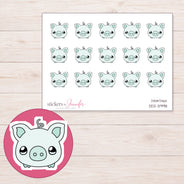 Mint Kawaii Piggy Bank Planner Stickers | DDZ-3998 — 4 × 3 inch sheet and enlarged sticker detail