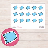 Blue Pillow Planner Stickers | DDZ-3999 — 4 × 3 inch sheet and enlarged sticker detail