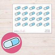 Blue Capsule Planner Stickers | DDZ-4000 — 4 × 3 inch sheet and enlarged sticker detail