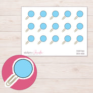 Blue Pom-Pom Paper Clip Planner Stickers | DDZ-4012 — 4 × 3 inch sheet and enlarged sticker detail