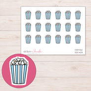 Blue Striped Popcorn Tub Planner Stickers | DDZ-4013 — 4 × 3 inch sheet and enlarged sticker detail