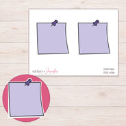 Lavender Pushpin Note Planner Stickers | DDZ-4016 — 4 × 3 inch sheet and enlarged sticker detail