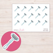 Blue Razor Planner Stickers | DDZ-4026 — 4 × 3 inch sheet and enlarged sticker detail