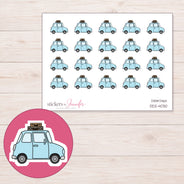 Blue Road Trip Car Planner Stickers | DDZ-4030 — 4 × 3 inch sheet and enlarged sticker detail