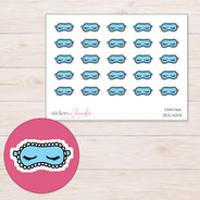 Blue Sleep Mask Planner Stickers | DDZ-4043 — 4 × 3 inch sheet and enlarged sticker detail