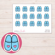 Blue Heart Slippers Planner Stickers | DDZ-4044 — 4 × 3 inch sheet and enlarged sticker detail