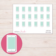 White Smartphone with Mint Screen Planner Stickers | DDZ-4046 — 4 × 3 inch sheet and enlarged sticker detail