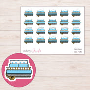 Stack of Blue Planners Planner Stickers | DDZ-4051 — 4 × 3 inch sheet and enlarged sticker detail