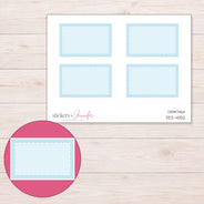 Blue Square-Corner Stitched Half Box Planner Stickers | DDZ-4052 — 4 × 3 inch sheet and enlarged sticker detail