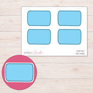 Blue Dark-Stitch Half Box Planner Stickers | DDZ-4056 — 4 × 3 inch sheet and enlarged sticker detail