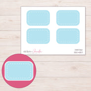 Blue White-Stitch Half Box Planner Stickers | DDZ-4057 — 4 × 3 inch sheet and enlarged sticker detail