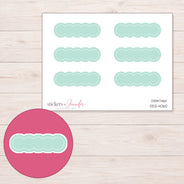 Mint Stitched Scallop Label Planner Stickers | DDZ-4060 — 4 × 3 inch sheet and enlarged sticker detail