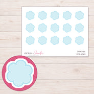 Pale Blue Stitched Flower Planner Stickers | DDZ-4063 — 4 × 3 inch sheet and enlarged sticker detail