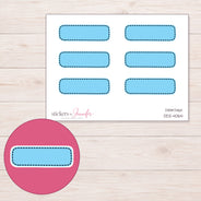 Blue Dark-Stitch Quarter Box Planner Stickers | DDZ-4064 — 4 × 3 inch sheet and enlarged sticker detail