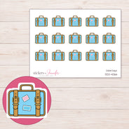 Blue Vintage Suitcase Planner Stickers | DDZ-4066 — 4 × 3 inch sheet and enlarged sticker detail