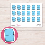 Blue Travel Notebook Planner Stickers | DDZ-4069 — 4 × 3 inch sheet and enlarged sticker detail