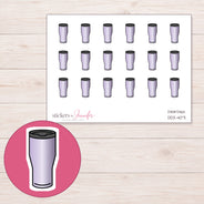 Lavender Travel Tumbler Planner Stickers | DDZ-4071 — 4 × 3 inch sheet and enlarged sticker detail